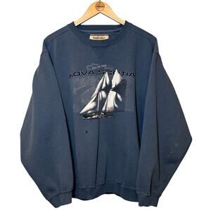 VTG Nova Scotia Sweatshirt Sailboat Nautical Tall Ship Canada Blue Unisex Large